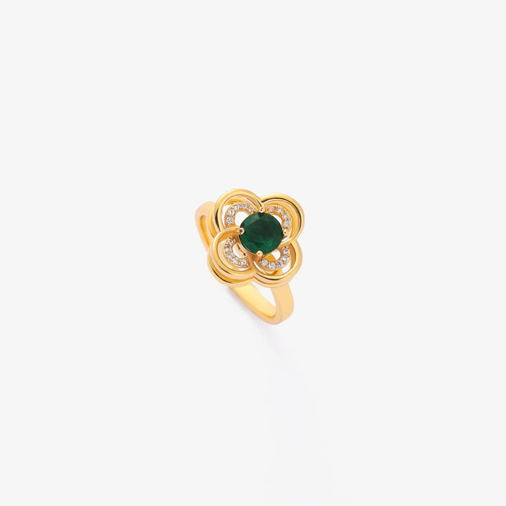 Bague tournante Clover Halo Émeraude | Or