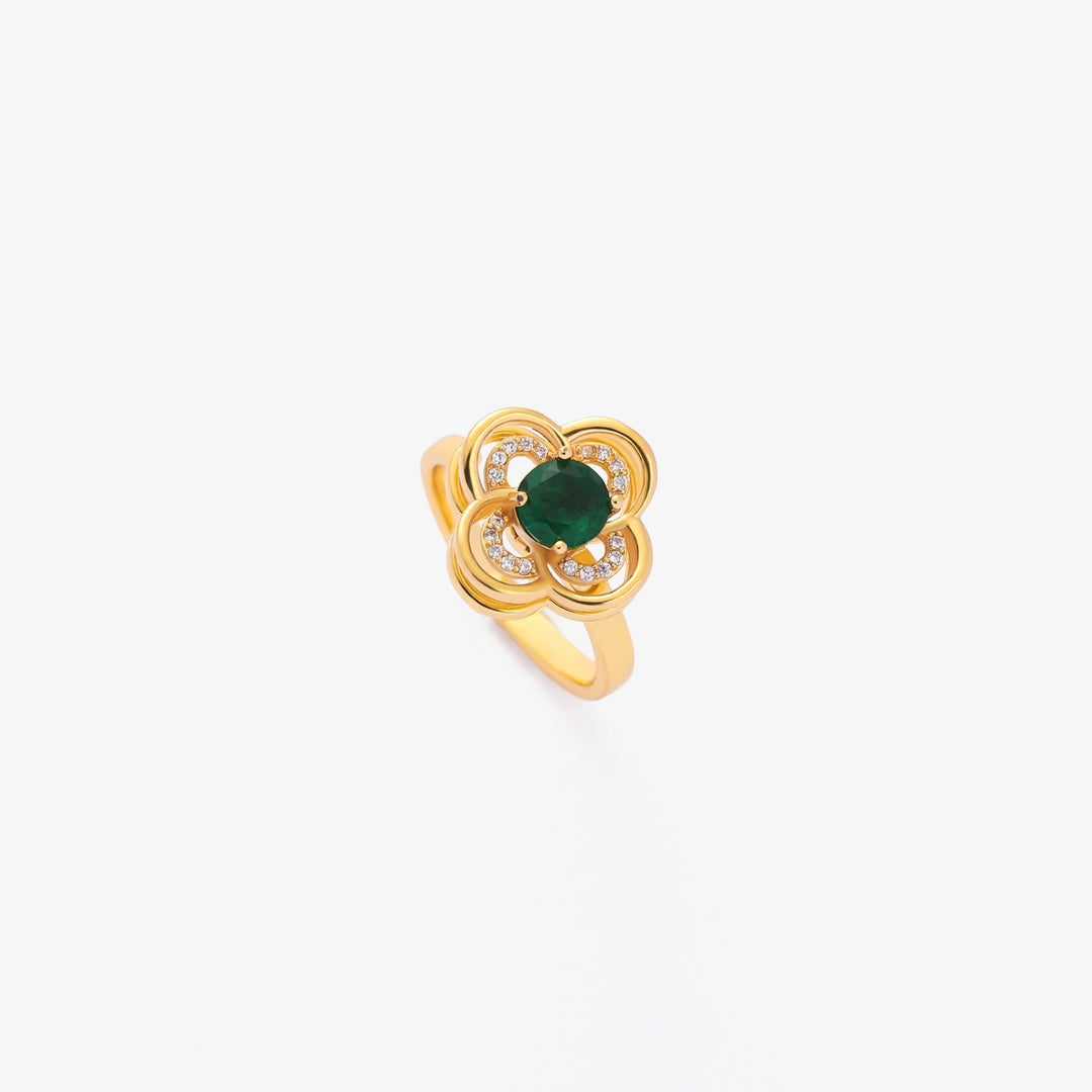 Bague Spinning Émeraude Clover Halo | Or