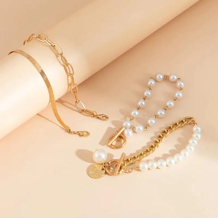 Ensemble de Bracelets Chic en Or - Serpent, Perles & Maillons | Or