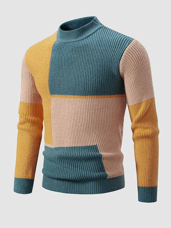 Pull Tricoté à Col Rond pour Hommes en Colorblock