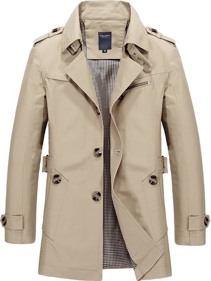 Manteau Trench Casual Slim Fit en Coton pour Hommes