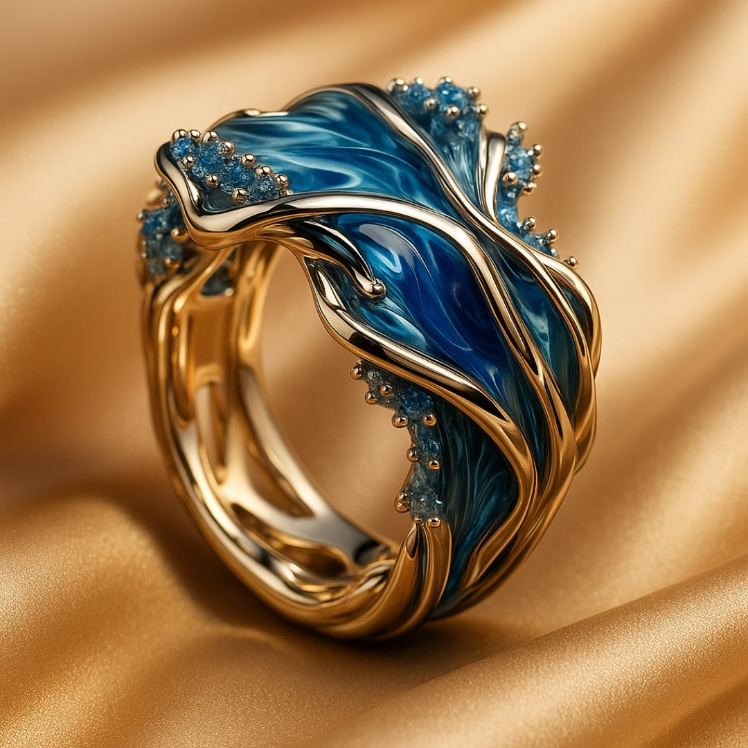 Bague Vintage Dorée Océan Ondulée