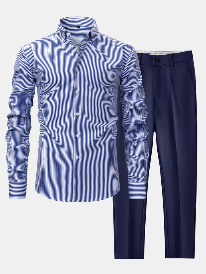 Chemise à rayures à manches longues avec boutons & pantalon fuselé slim fit