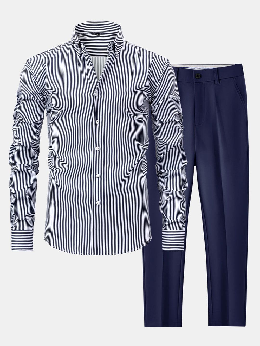 Chemise à rayures à manches longues avec boutons & pantalon fuselé slim fit