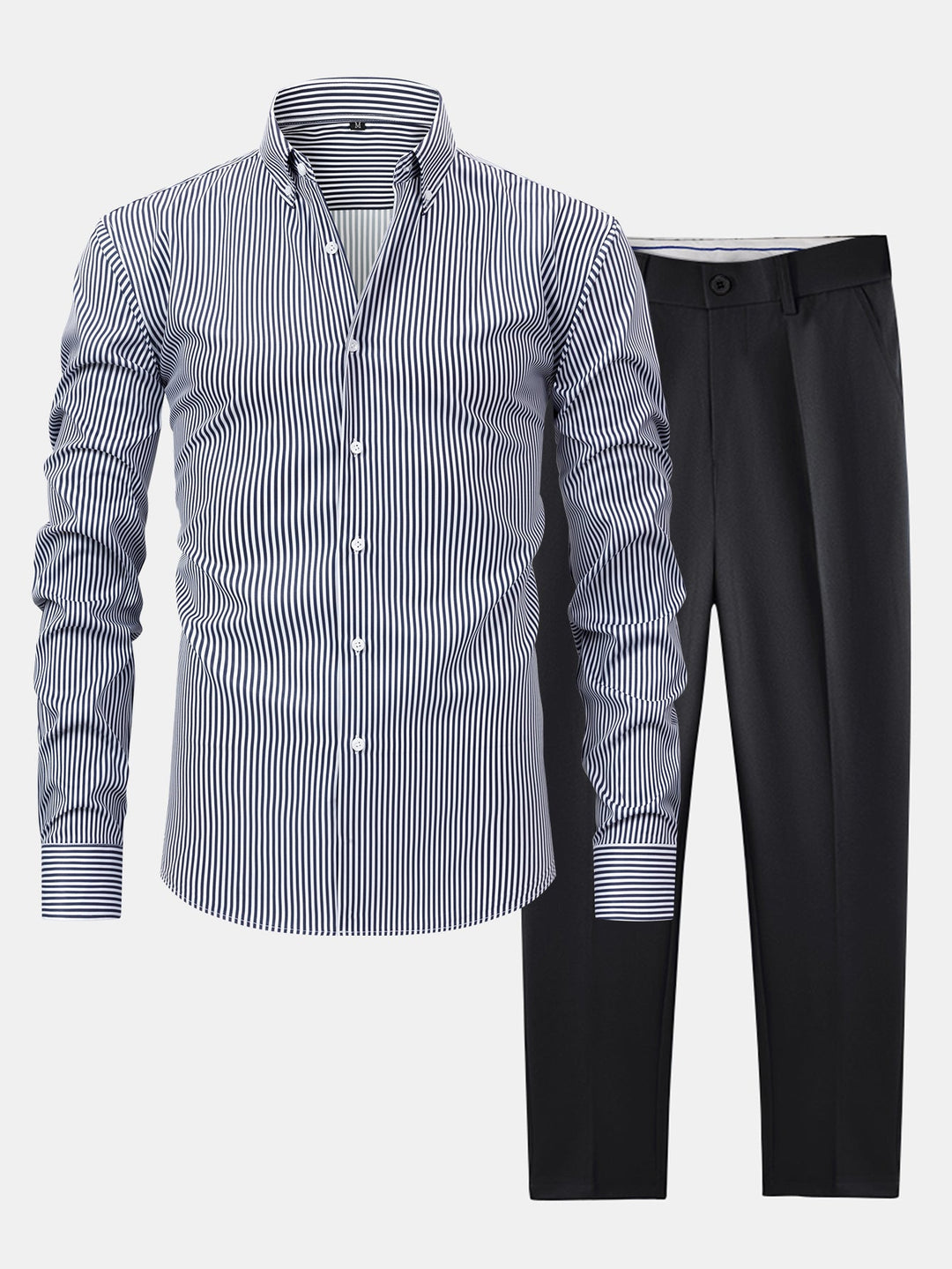 Chemise à rayures à manches longues avec boutons & pantalon fuselé slim fit