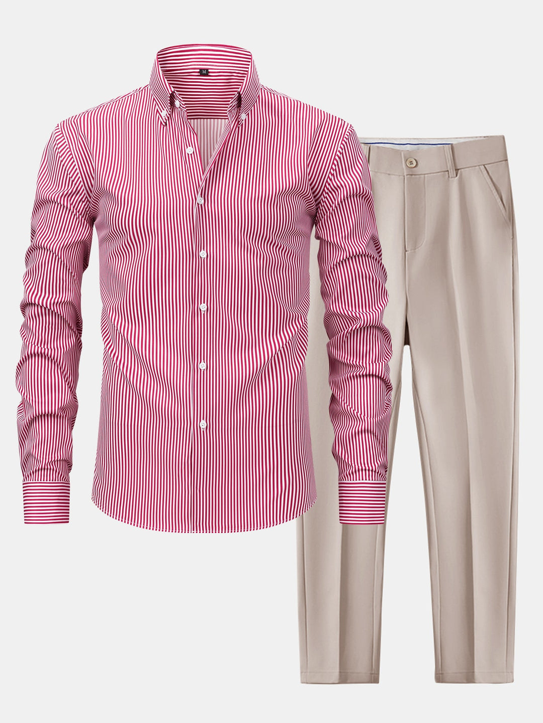 Chemise à rayures à manches longues avec boutons & pantalon fuselé slim fit