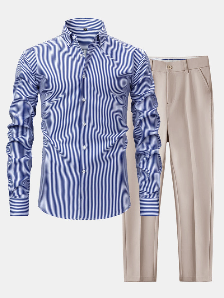 Chemise à rayures à manches longues avec boutons & pantalon fuselé slim fit
