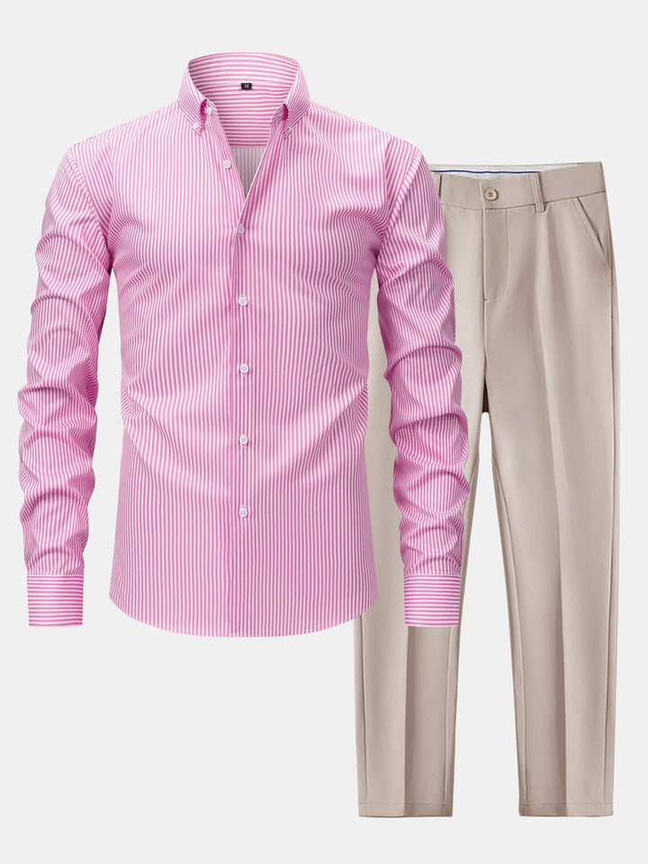 Chemise à rayures à manches longues avec boutons & pantalon fuselé slim fit