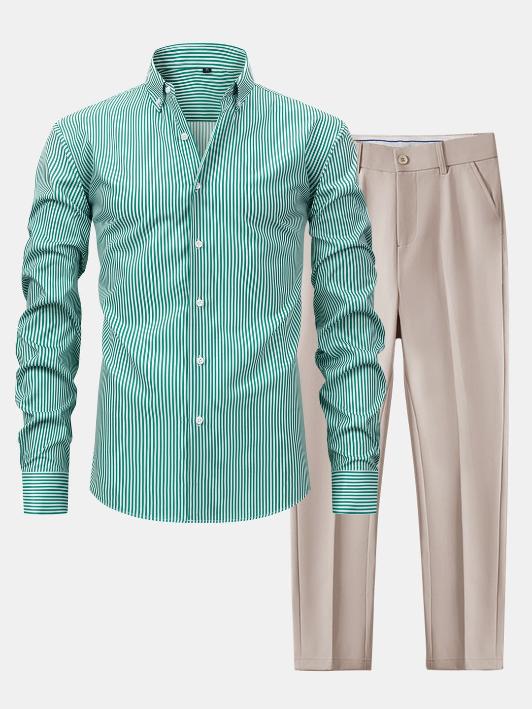 Chemise à rayures à manches longues avec boutons & pantalon fuselé slim fit