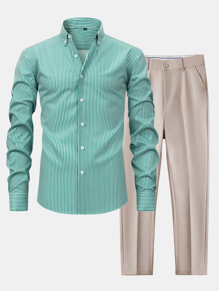 Chemise à rayures à manches longues avec boutons & pantalon fuselé slim fit