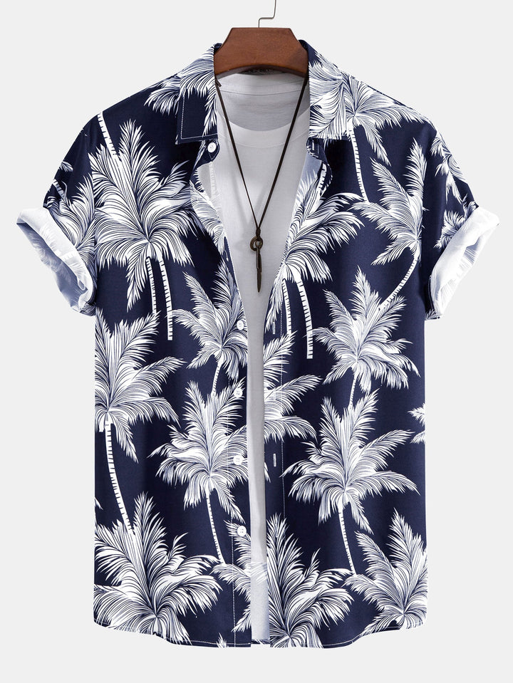 Chemise à boutons imprimée palmiers & short de bain