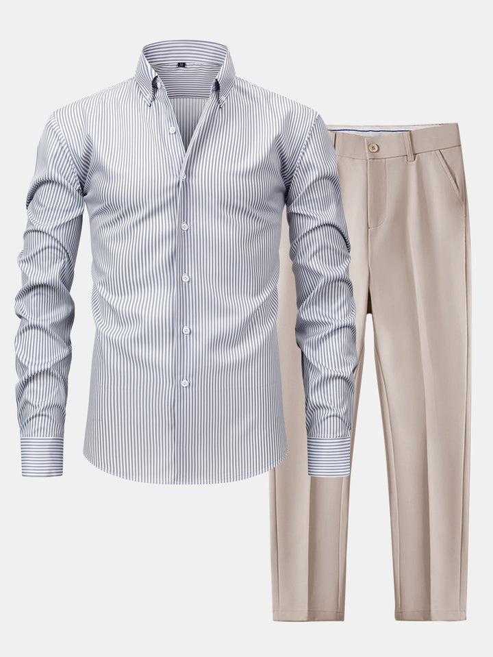 Chemise à rayures à manches longues avec boutons & pantalon fuselé slim fit