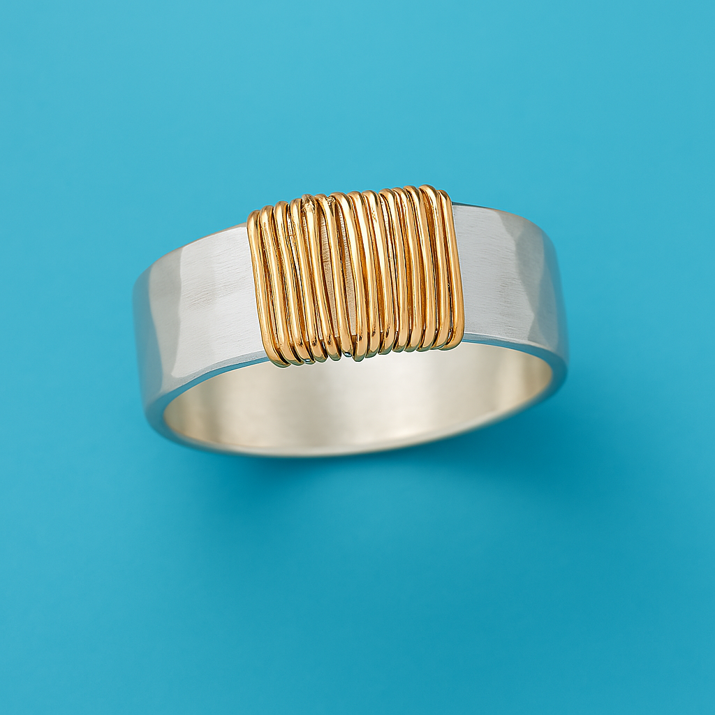 Luna™ | Bague Vintage avec Fils Dorés en Argent