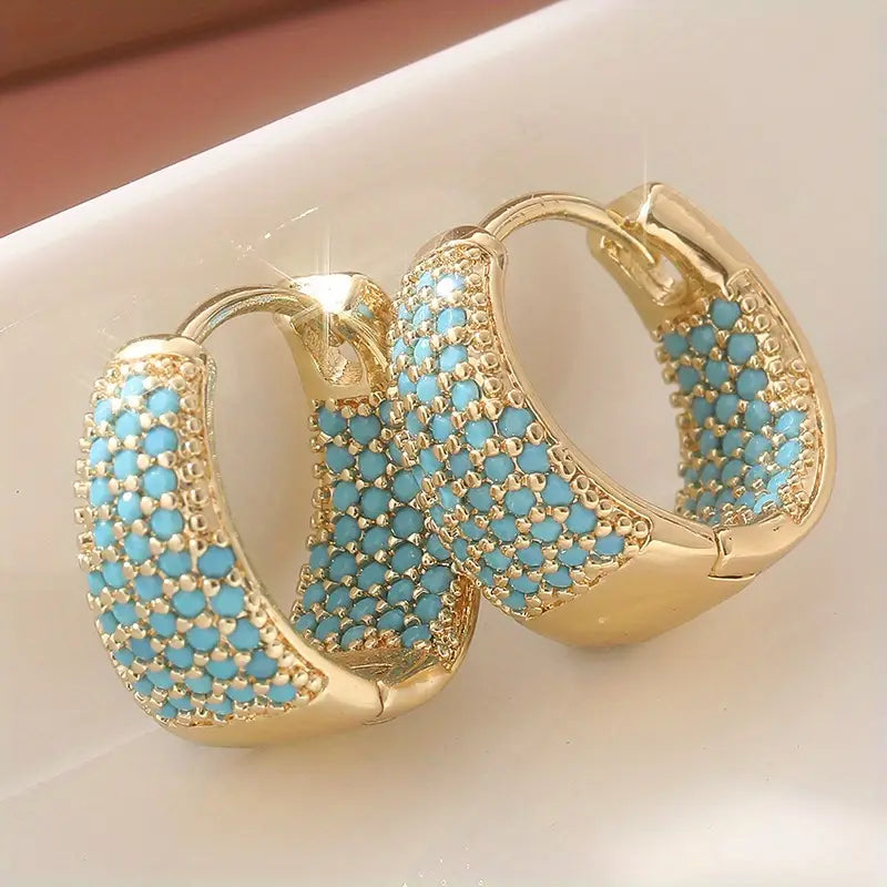 Boucles d'oreilles créoles en perles turquoise dorées | Or