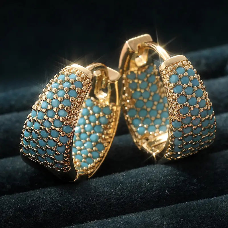 Boucles d'oreilles créoles en perles turquoise dorées | Or