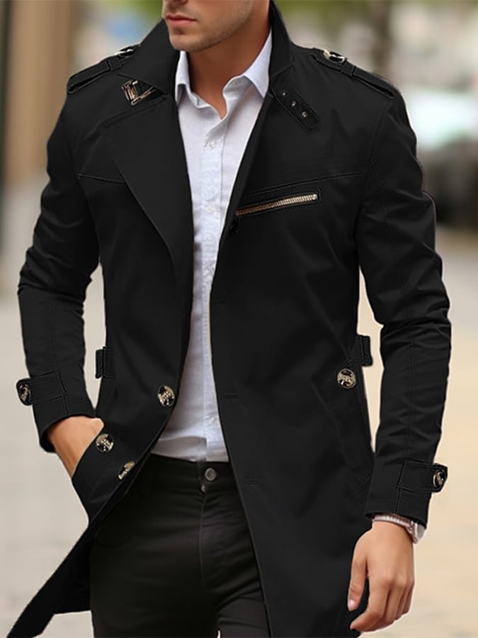 Manteau Trench Casual Slim Fit en Coton pour Hommes