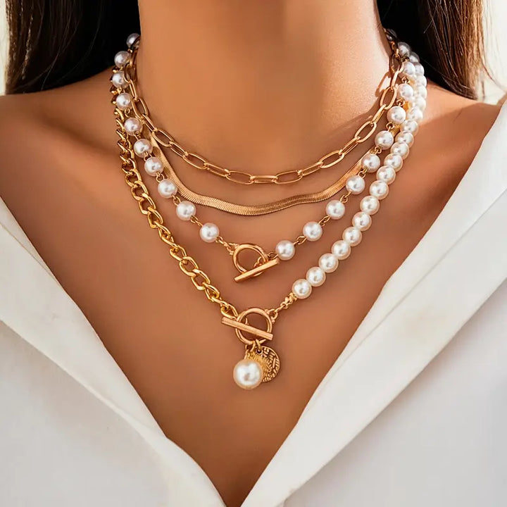 Collier Vintage en Perles & Chaîne en Or Serpent | Or
