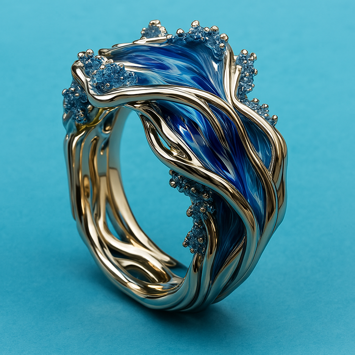 Aqua™ | Bague Vintagée Dorée Ondulée Océanique
