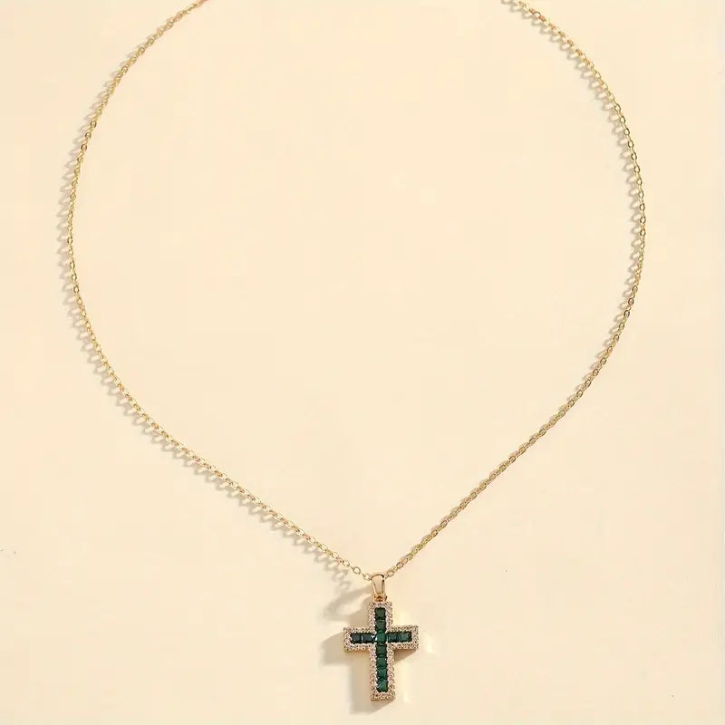 Pendentif croix en émeraude Solene | Or