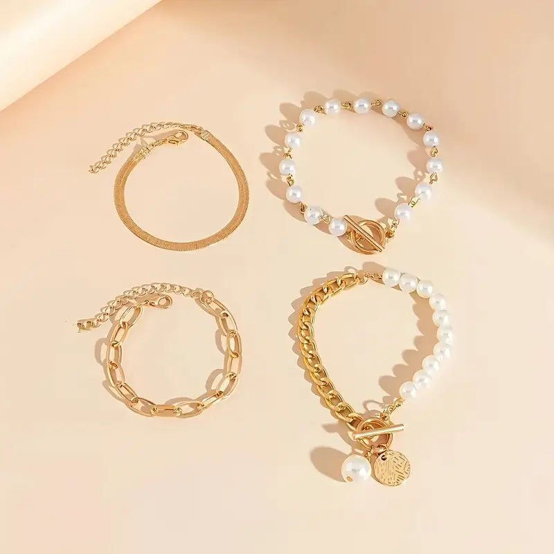 Ensemble de Bracelets Chic en Or - Serpent, Perles & Maillons | Or