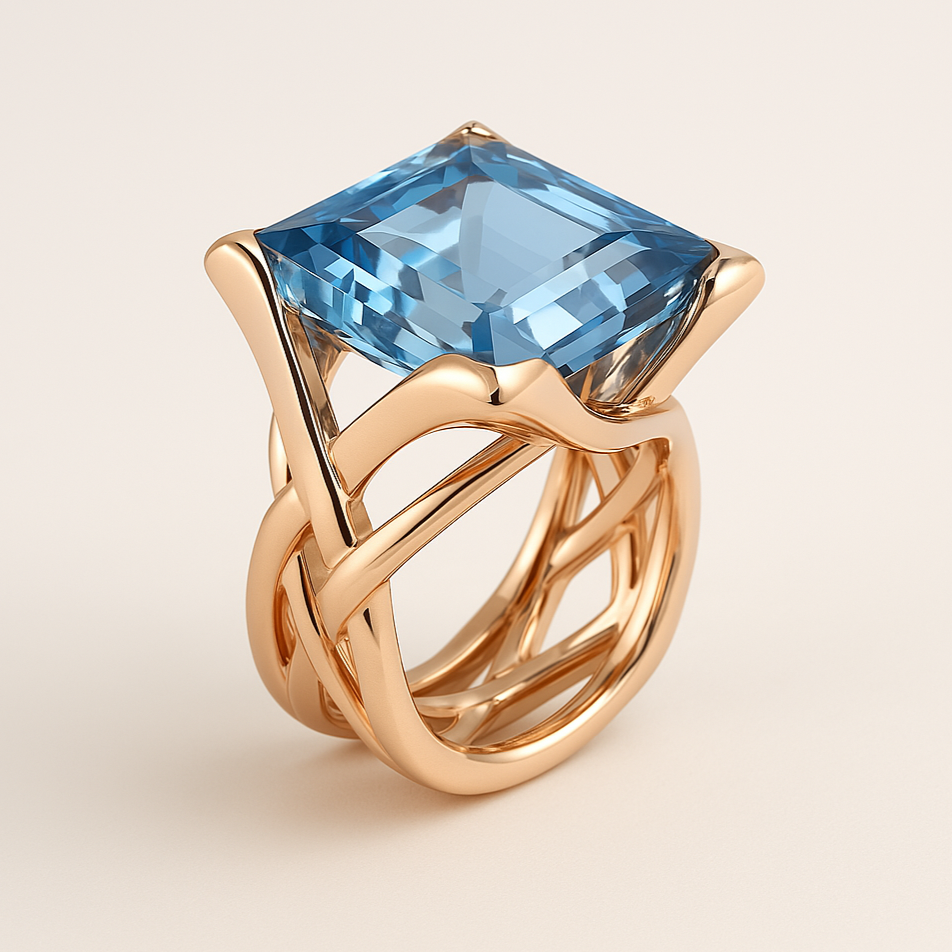 Luna™ | Bague Vintage en Zirconium Bleu et Or Rose