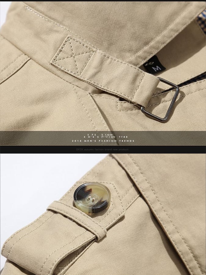Manteau Trench Casual Slim Fit en Coton pour Hommes