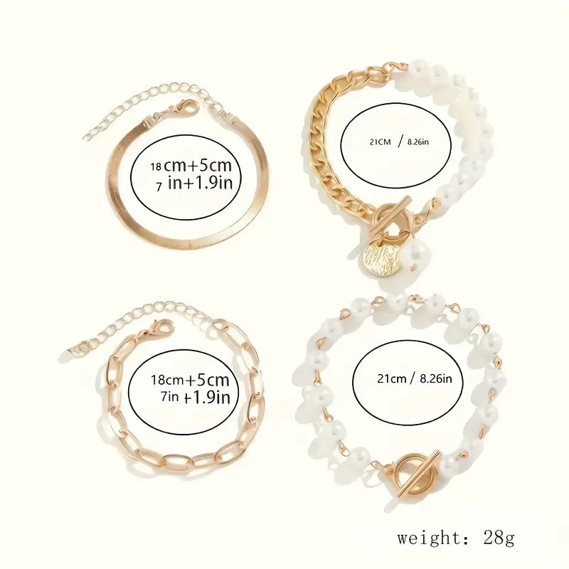 Ensemble de Bracelets Chic en Or - Serpent, Perles & Maillons | Or
