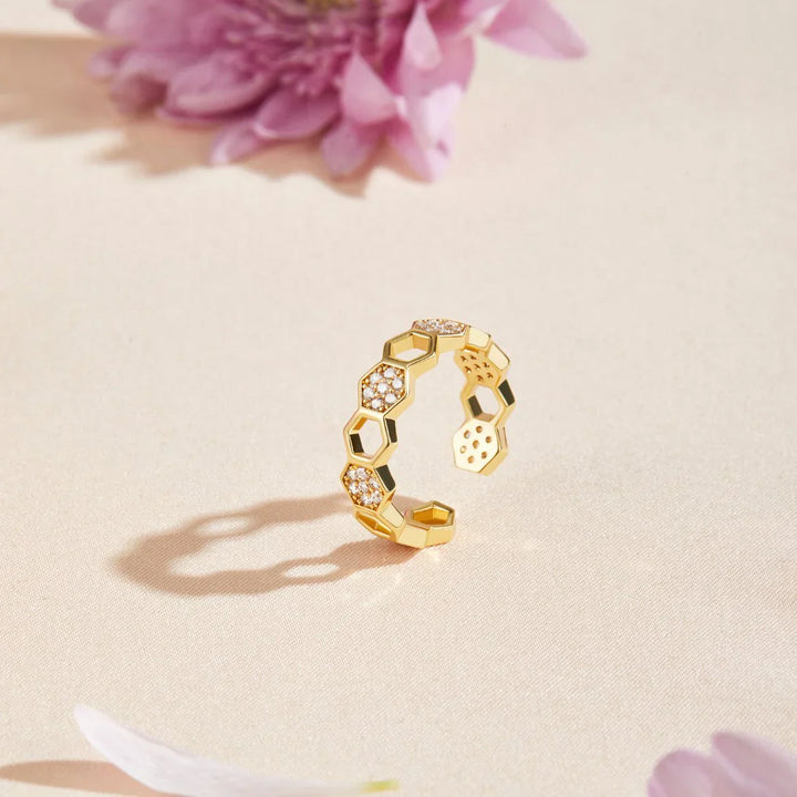 Bague en Nid d'Abeille en Cristal | Or