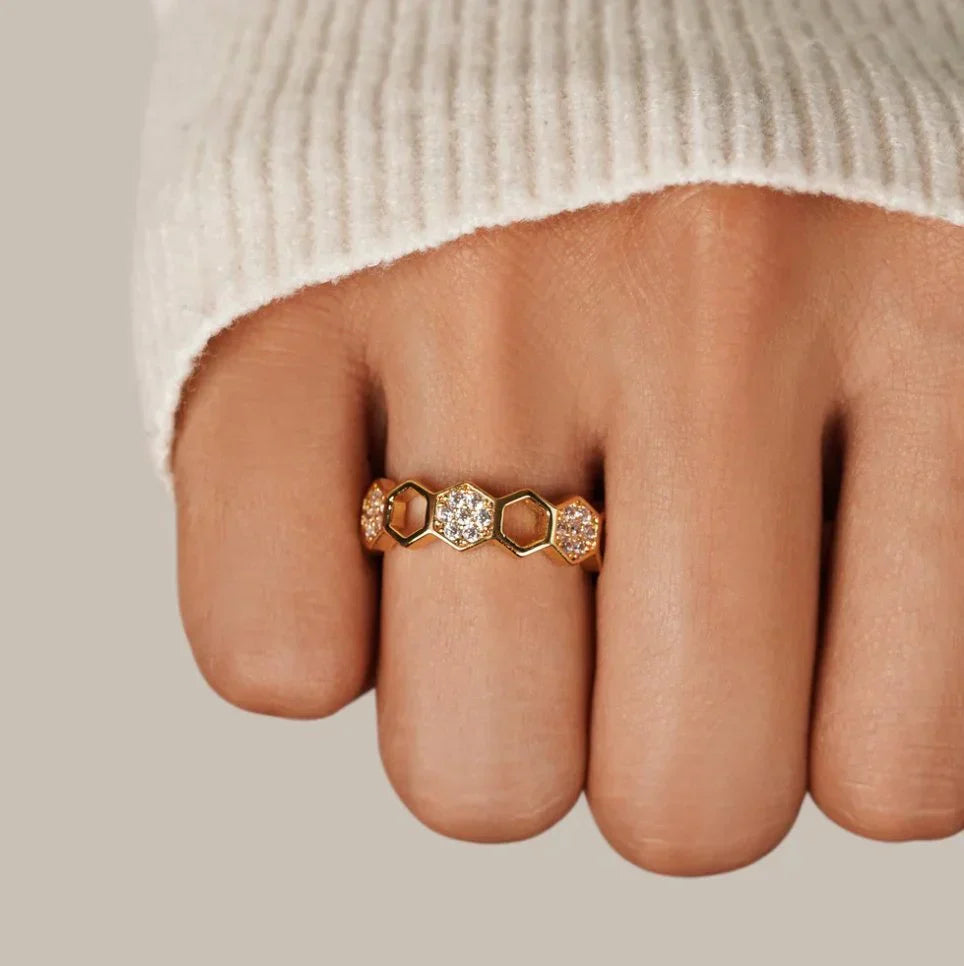 Bague en Nid d'Abeille en Cristal | Or