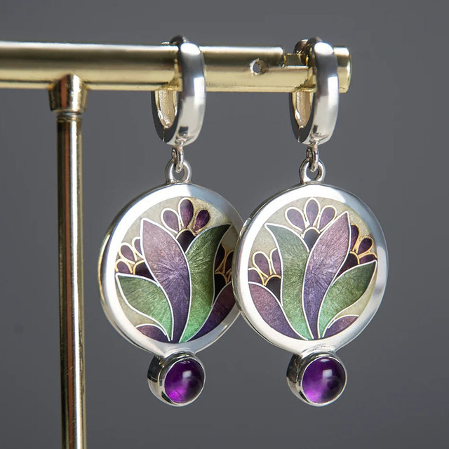 Luna™ | Boucles d'oreilles Boho avec cristaux violets en argent sterling