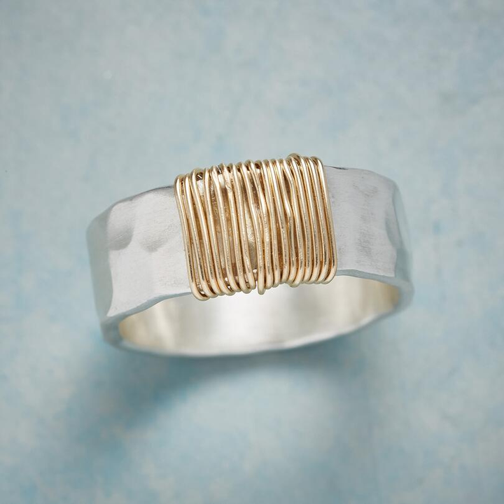 Luna™ | Bague Vintage avec Fils Dorés en Argent