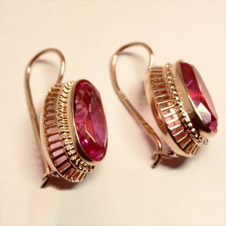 Ruby™ | Boucles d'oreilles vintage en cristal rouge et or rose