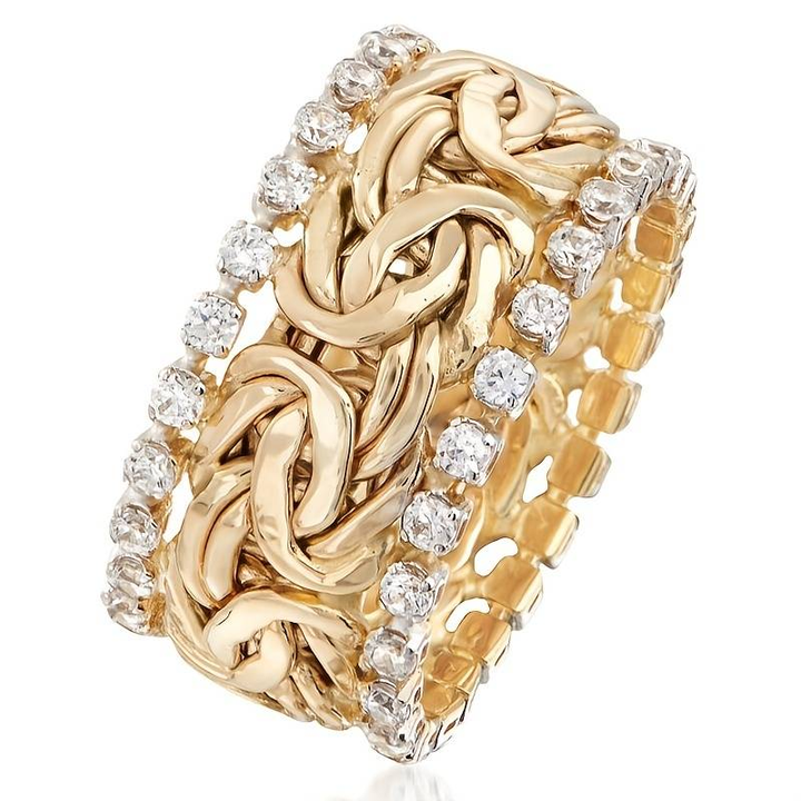Livia™ | Bague Vintage Tressée Dorée en Zirconia