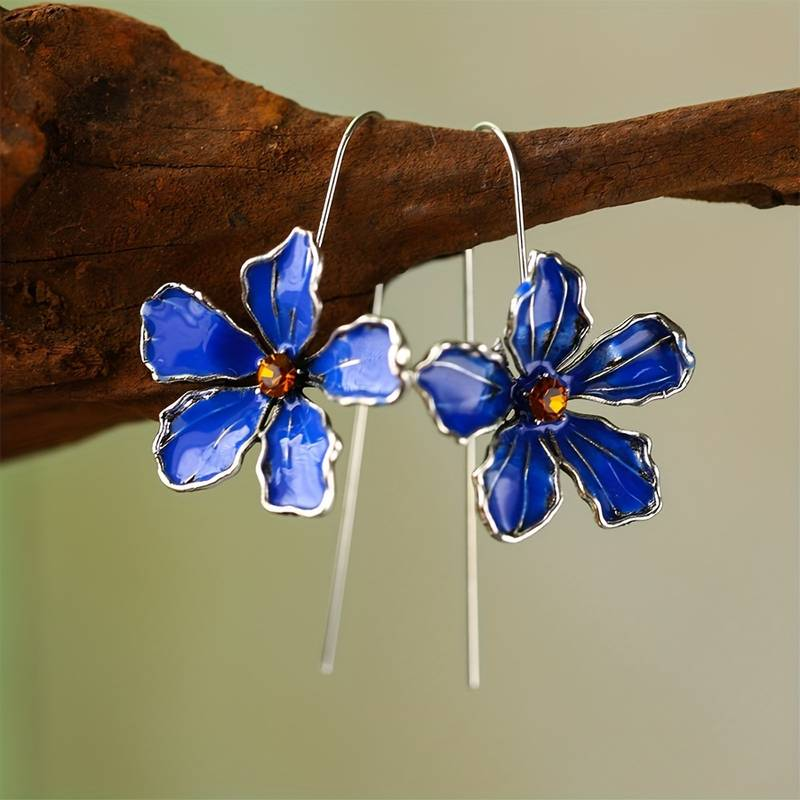 Luna™ | Boucles d'oreilles vintage en forme de fleurs bleues