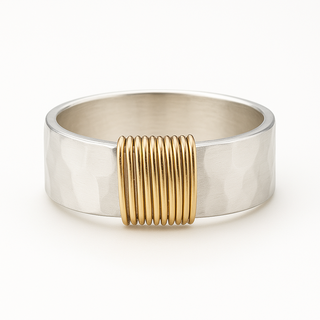 Luna™ | Bague Vintage avec Fils Dorés en Argent