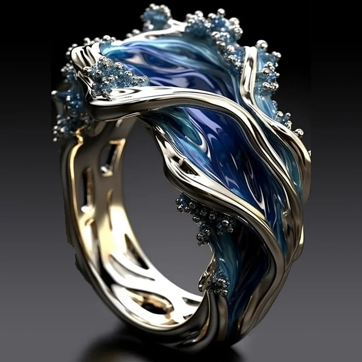Aqua™ | Bague Vintagée Dorée Ondulée Océanique