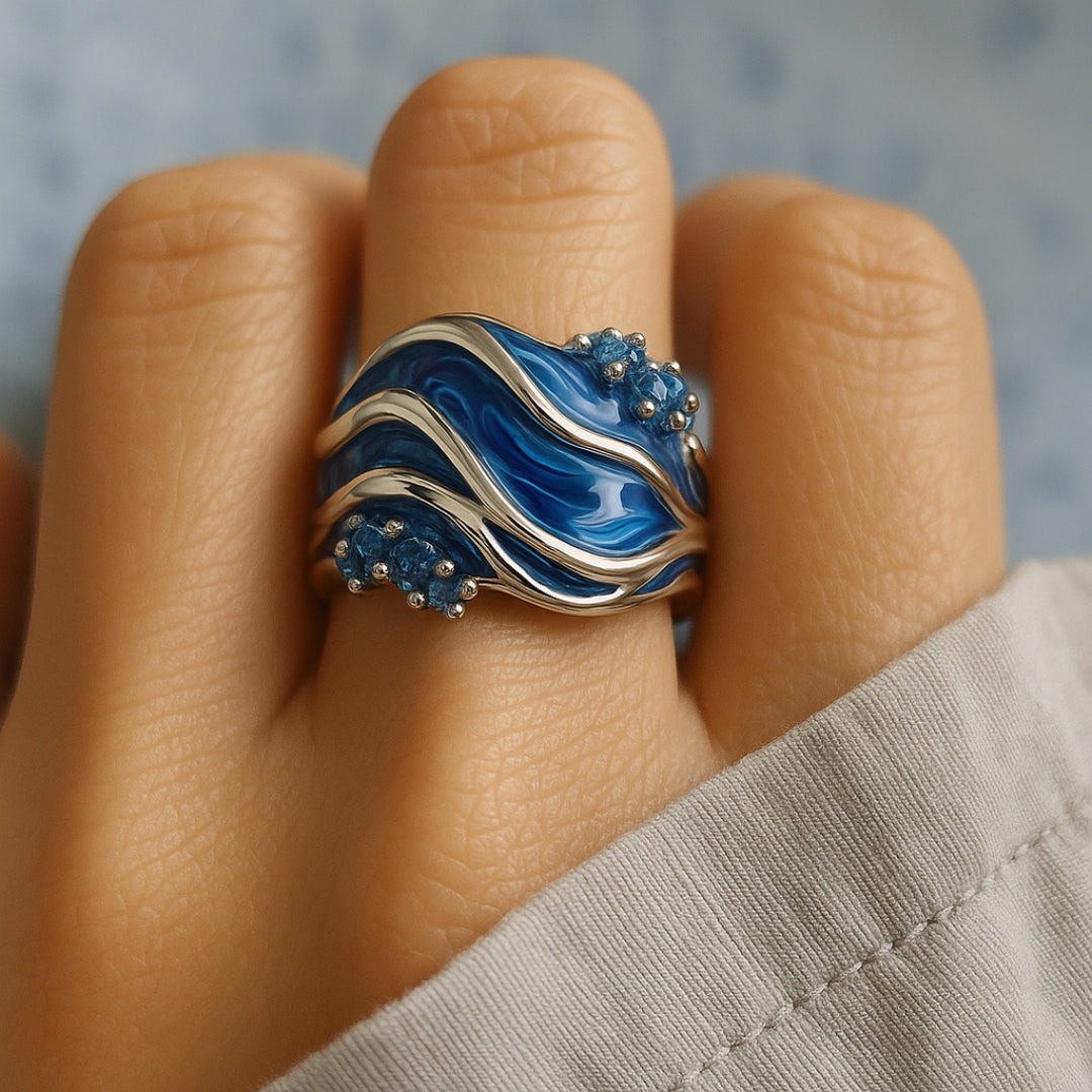 Bague Vintage Dorée Océan Ondulée