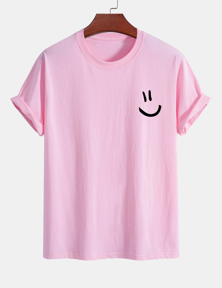T-shirt en coton imprimé en forme de smiley en forme régulière