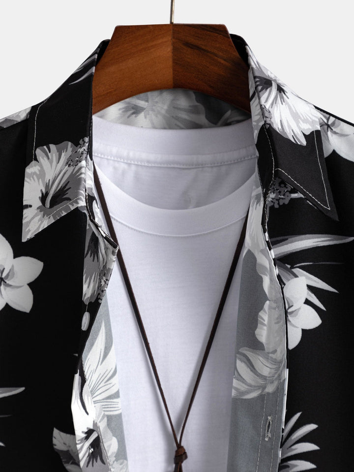 Chemise à boutons imprimée florale tropicale et shorts de bain