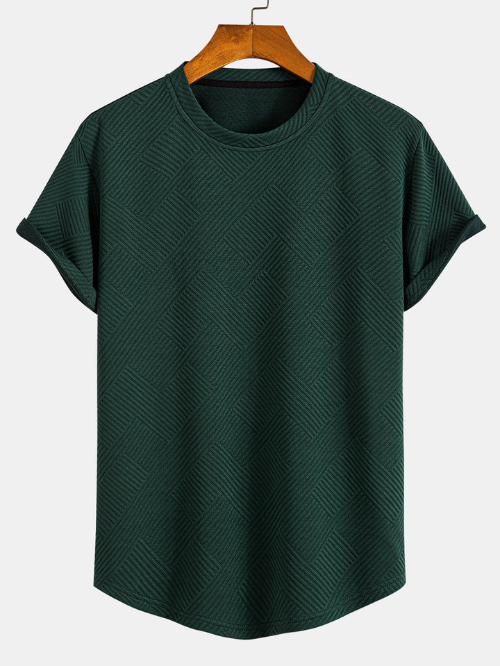 T-shirt à manches courtes en jacquard rayé avec ourlet en arc