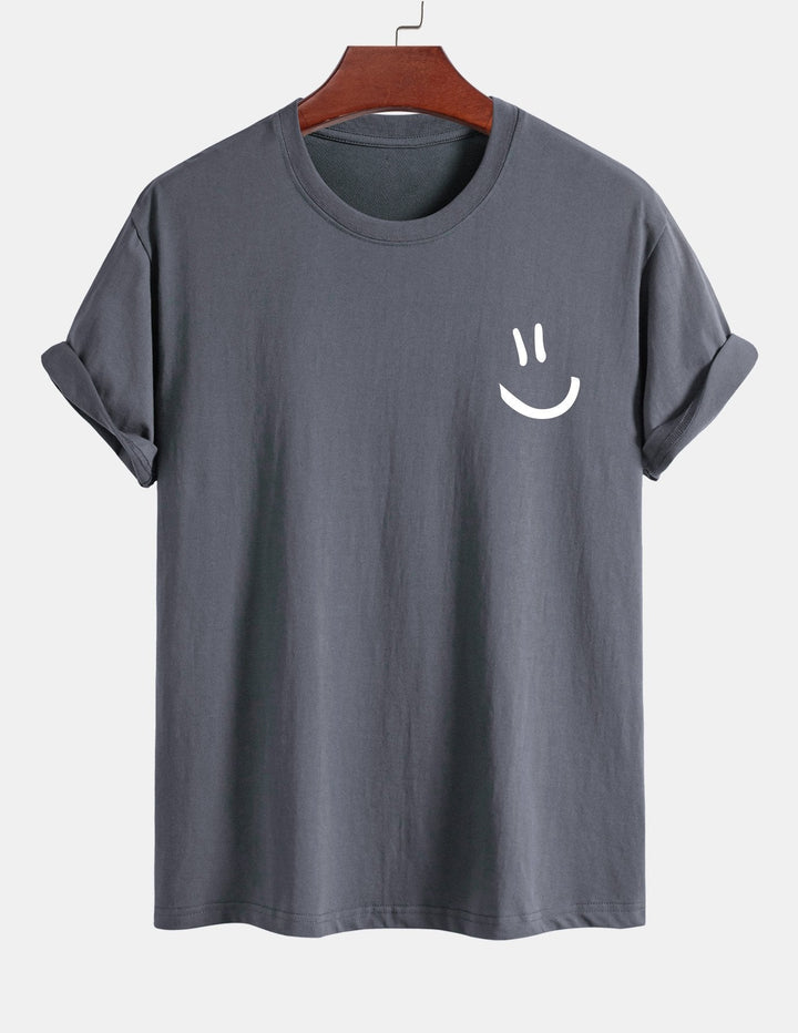 T-shirt en coton imprimé en forme de smiley en forme régulière