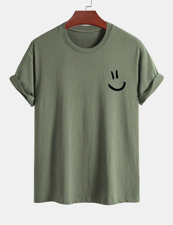 T-shirt en coton imprimé en forme de smiley en forme régulière
