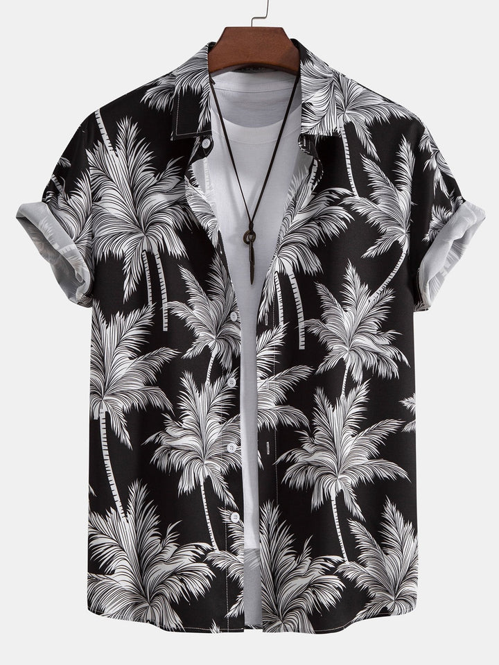 Chemise à boutons imprimée palmiers & short de bain