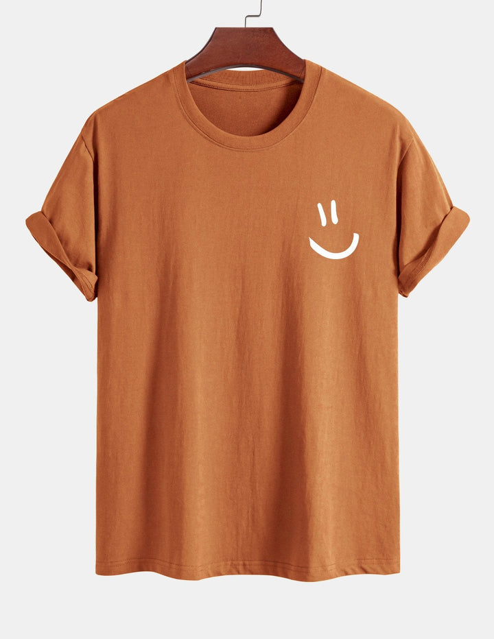 T-shirt en coton imprimé en forme de smiley en forme régulière
