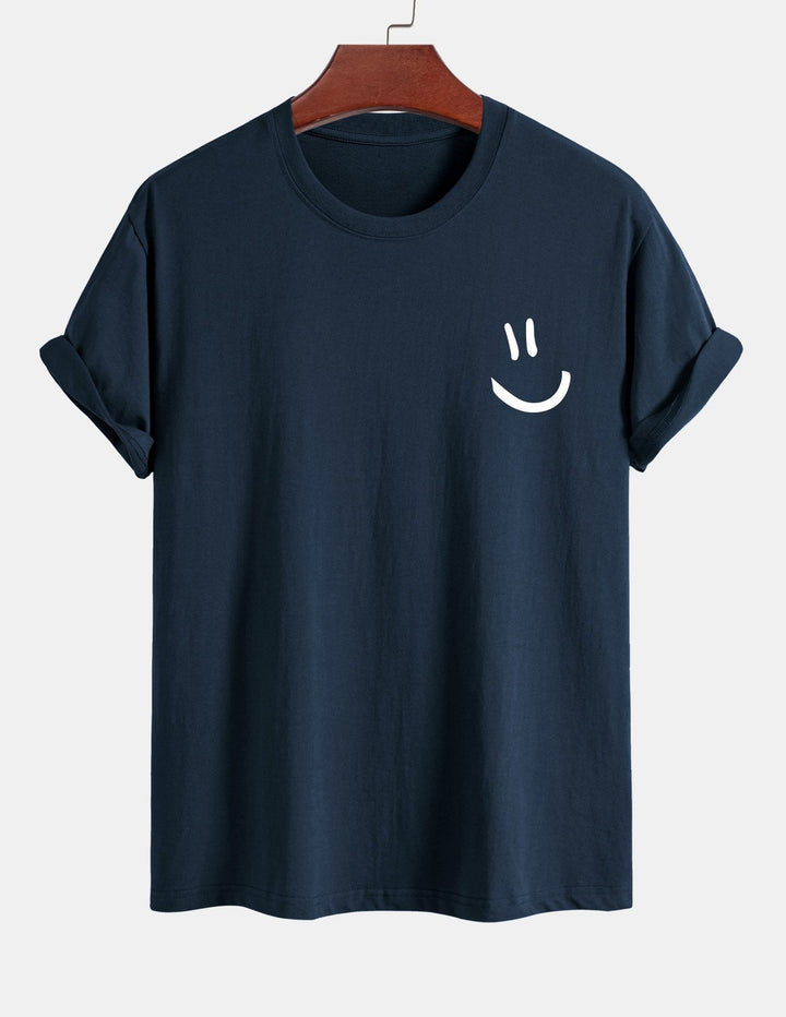 T-shirt en coton imprimé en forme de smiley en forme régulière