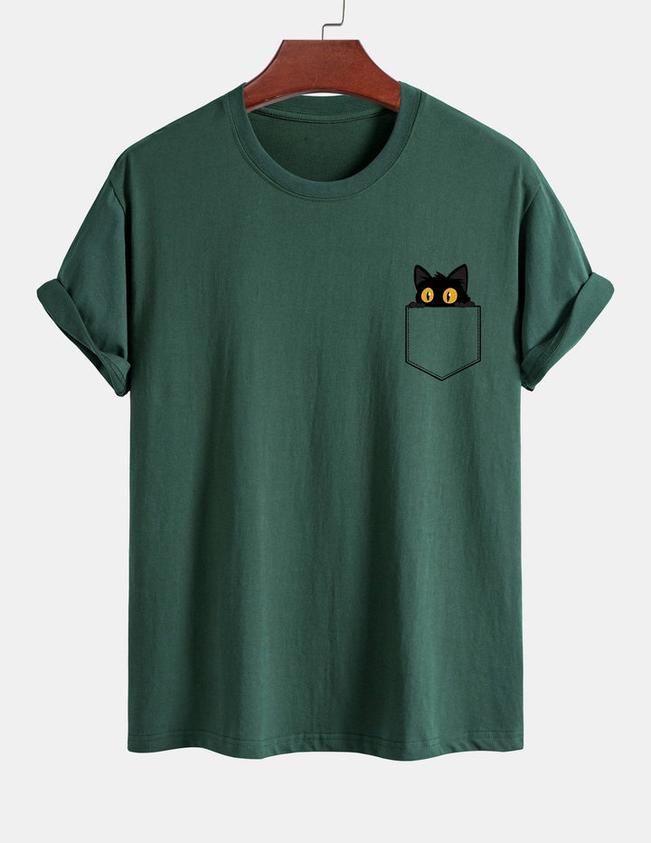T-shirt en coton imprimé de chat noir en ajustement régulier
