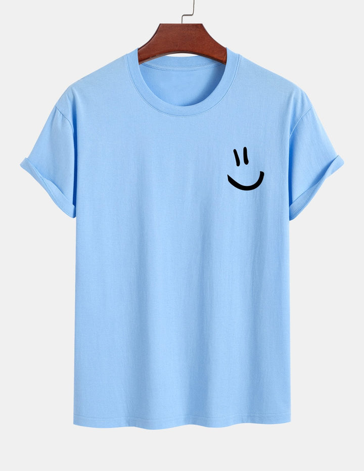 T-shirt en coton imprimé en forme de smiley en forme régulière