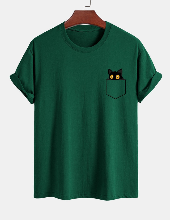 T-shirt en coton imprimé de chat noir en ajustement régulier