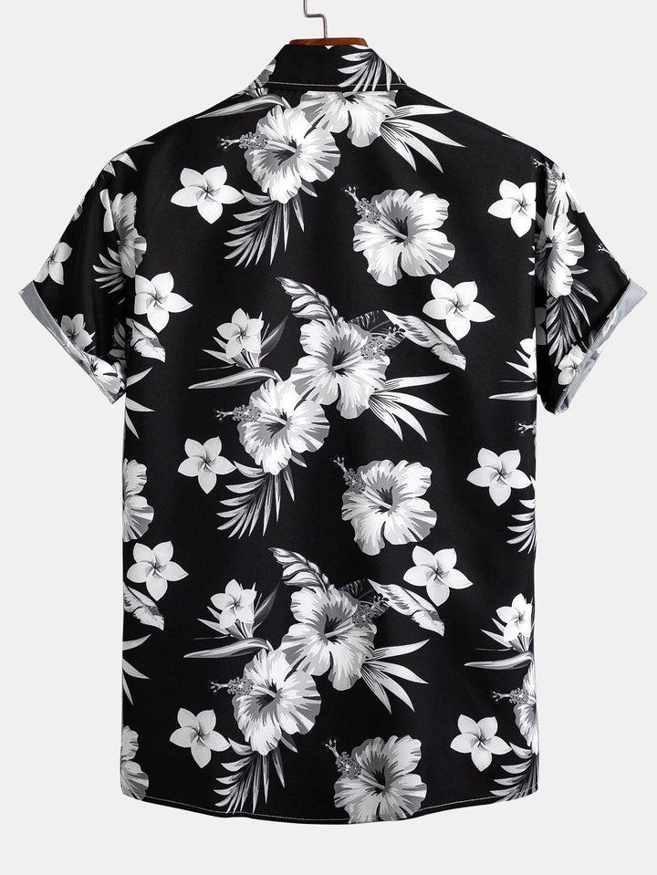 Chemise à boutons imprimée florale tropicale et shorts de bain