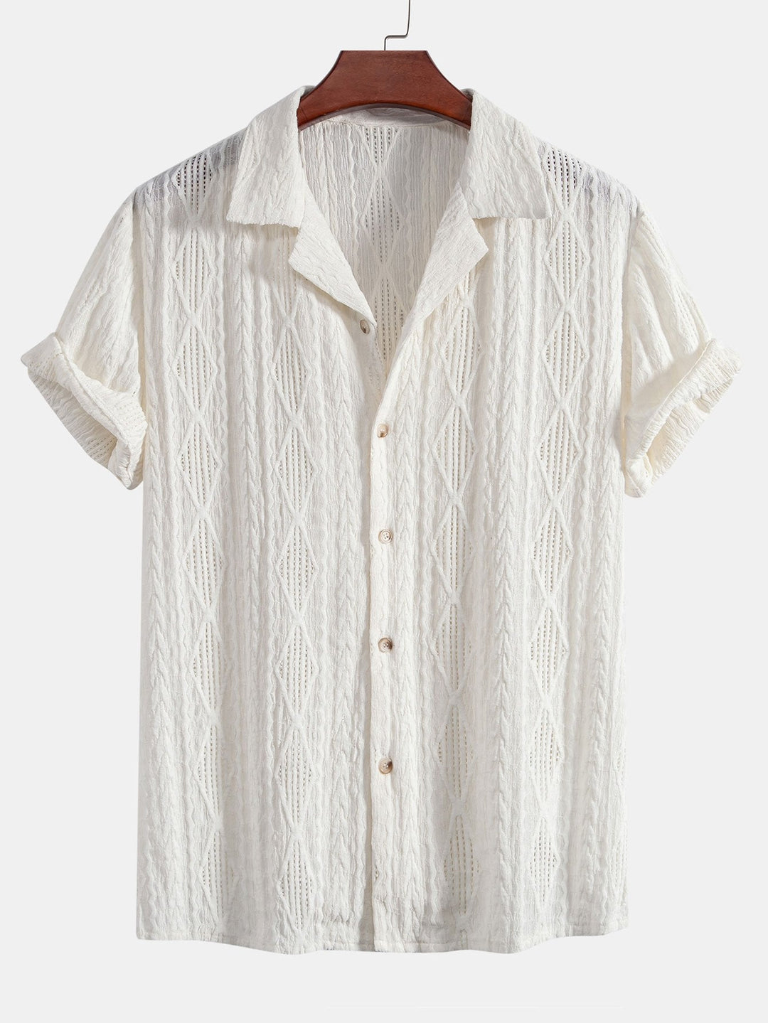 Chemise cubaine Jacquard géométrique et pantalon en lin à jambe droite